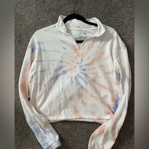 Cropped Quarter Zip Tie Dye Sweatshirt